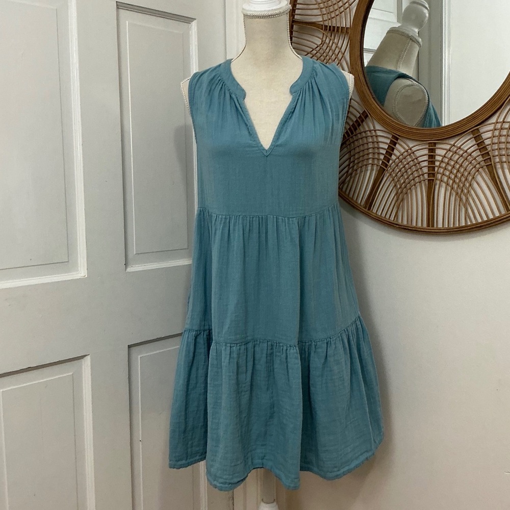 Sundry Evereve Tiered Gauze Dress 0 Blue Cotton Boho Mini